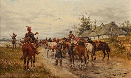 Ludwig Gedlek Mounted Cossacks  &  Mounted Cossacks Discovering a Landscape