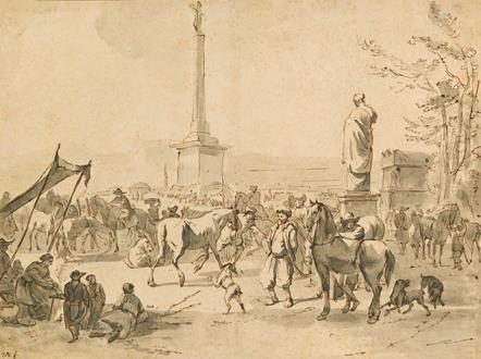 Hendrik  Verschuring A Horse Market with Arabian Merchants in the Campo Vaccino, Rome