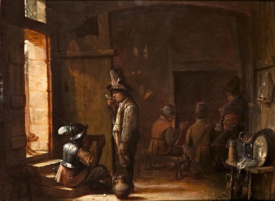 An Interior Of An Inn With A Peasant Smoking A Pipe And A Soldier Drinking Other Figur
