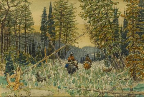 Apollinary Mikhailovich Vasnetsov Hunters on Horseback in a Pine Forest