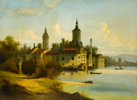 Johann Wilhelm Jankowsky An Austrian Monastery on a River, possibly the Danube