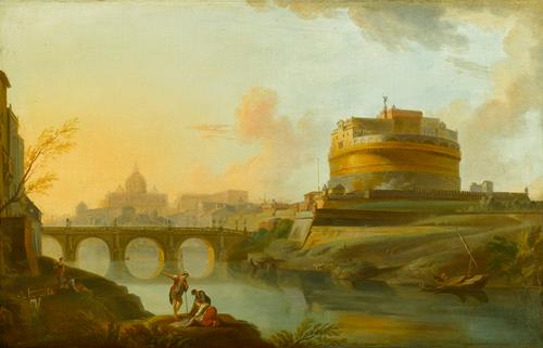 Jean-Baptiste  Lallemand View of the Tiber, Rome, with the Castel Sant’Angelo and St. Peter’s beyond