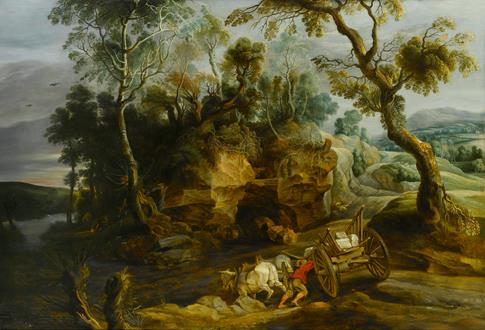 Lucas van Uden Landscape with a Cart Crossing a River
