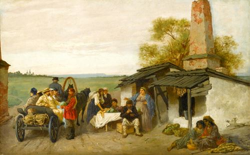 City Travellers Being Offered Fruit at a Ukrainian Roadside Dwelling