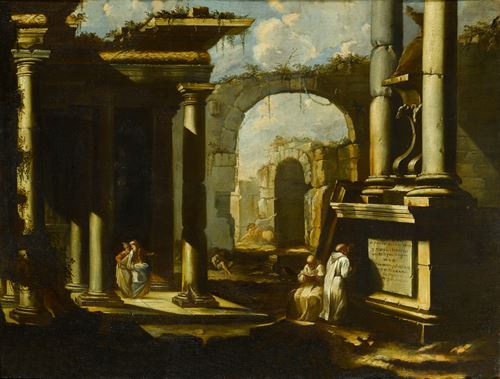 A Capriccio of Roman Ruins with Monks & A Capriccio of Roman Ruins with an Equestrian Statue