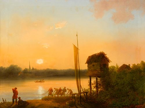 Evening Riverscape with Fishermen