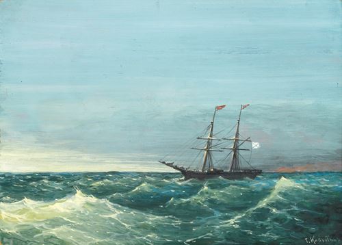 A Russian Merchant Brig in Rough Seas