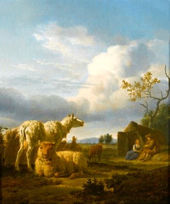 Pastoral Landscape with Sheep and Peasants
