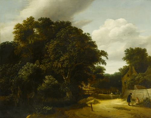 Landscape with a Village Road and Figures Conversing in the Right Foreground & Landscape with a Farmyard and Figure Drawing Water from a Well, other Figures Conversing Nearby