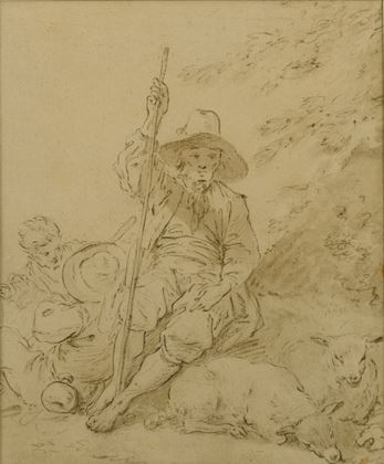 A Shepherd Resting, Two Figures Behind