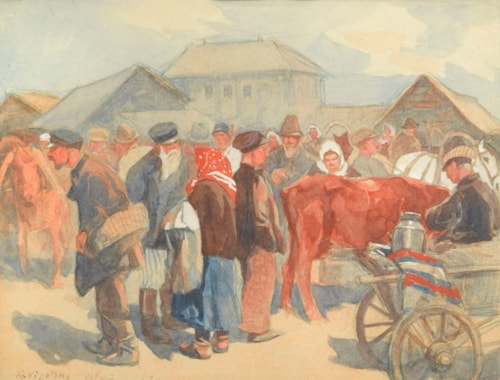 A Crowded Market Scene, Viļāni, Latvia
