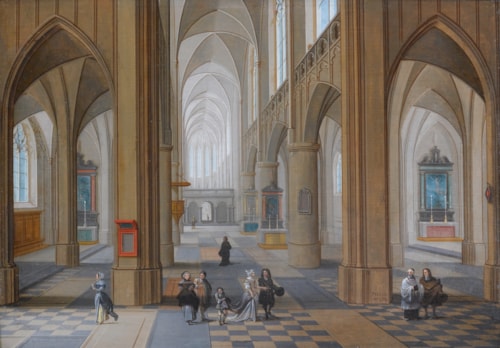 The Interior of a Gothic Church with Elegant Company