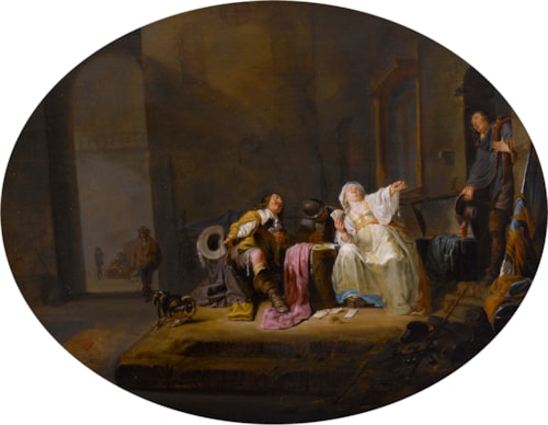 A Card Game in a Courtyard