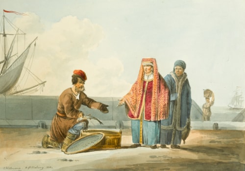A Russian Peasant Selling Fish & A Russian Peasant with a Sledge