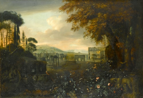 Capriccio of the Forum, Rome, with the Arch of Constantine and the Coliseum in the Background