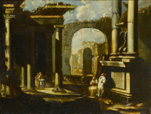 A Capriccio of Roman Ruins with Monks & A Capriccio of Roman Ruins with an Equestrian Statue
