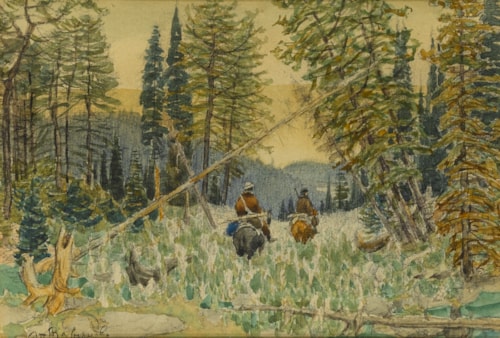 Hunters on Horseback in a Pine Forest