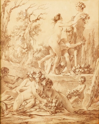 A Bacchanale: Naked Nymphs decorating a Herm