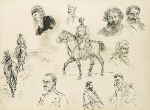 A Russian Cavalry Officer (recto) and Other Sketches of Various Characters (verso)